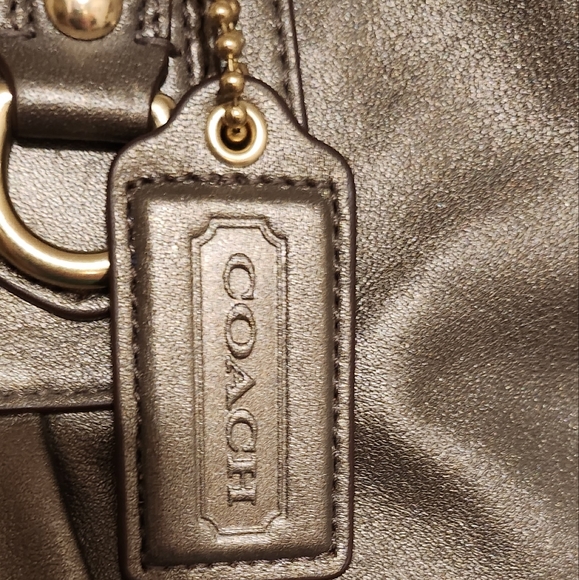 Coach Ashley Metallic Bronze Leather Shoulder Bag 15" X 10" X 5" NWOT - Picture 4 of 15